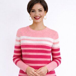 NWT - XS pink & white TOMMY HILFIGER casual sweater. Striped long sleeve.